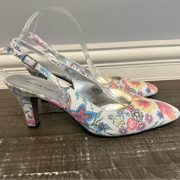 David Tate Kitten Heel Sling Back Shoes Size 10 Floral Mosaic - Picture 1 of 9